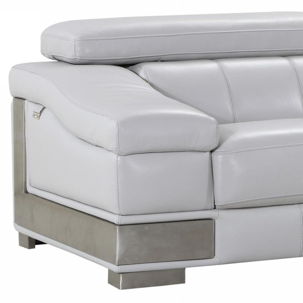 92" Light Gray Italian Leather Sofa With Silver Legs-3