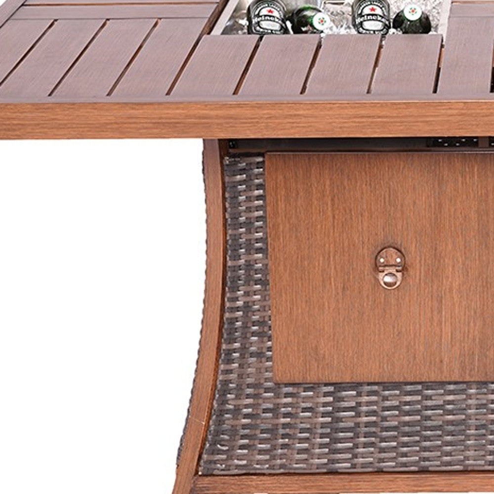 Brown Wicker Outdoor Gas Fire Pit Table with Ice Bucket-1