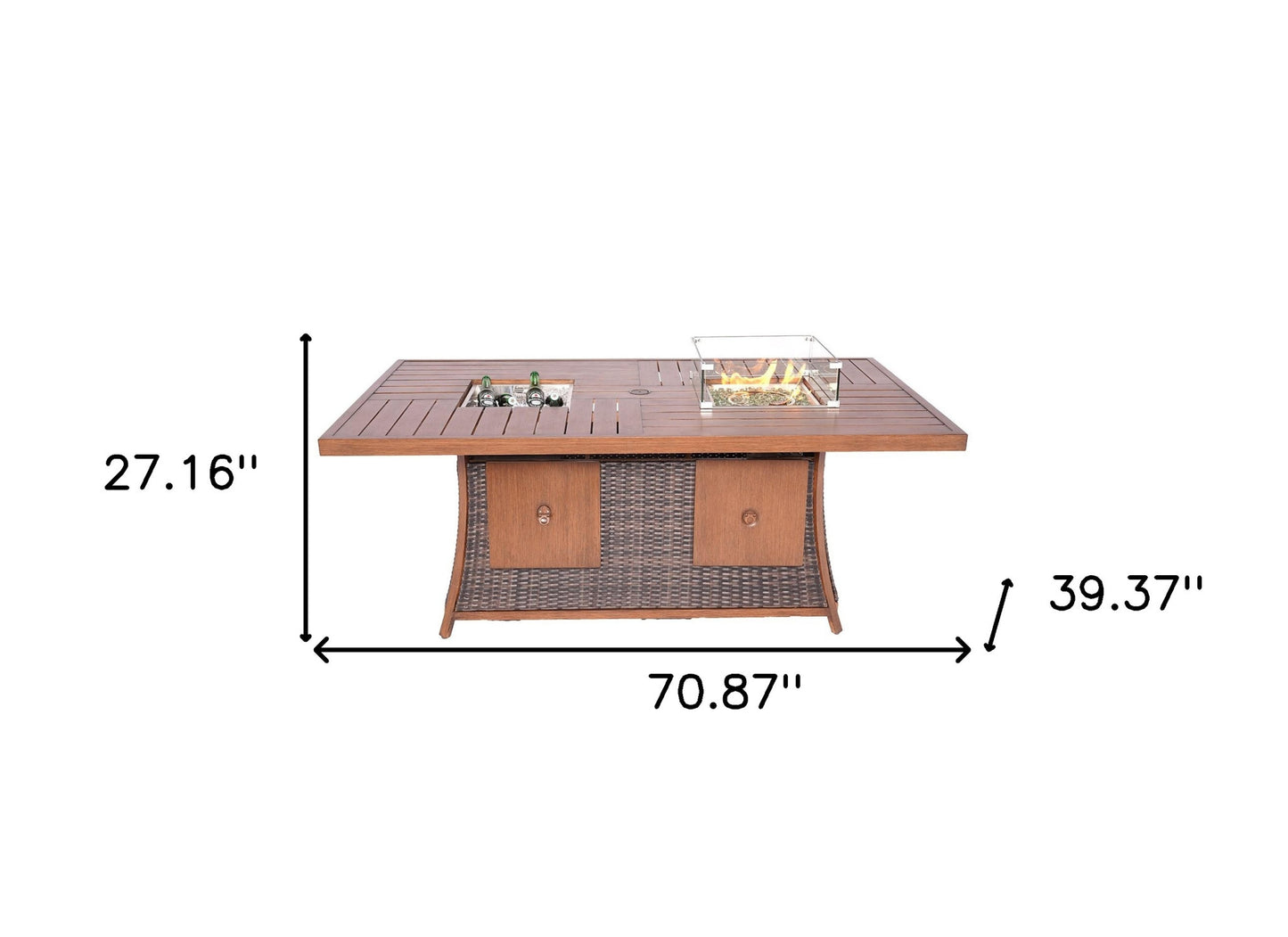 Brown Wicker Outdoor Gas Fire Pit Table with Ice Bucket-6