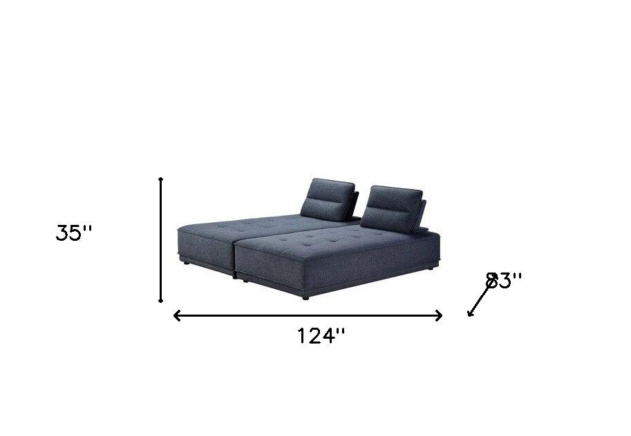 Blue 100% Polyester Stationary L Shaped Two Piece Sofa And Chaise-8