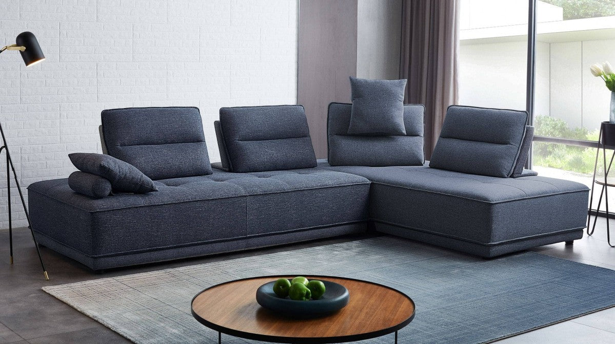 Blue 100% Polyester Stationary L Shaped Two Piece Sofa And Chaise-6