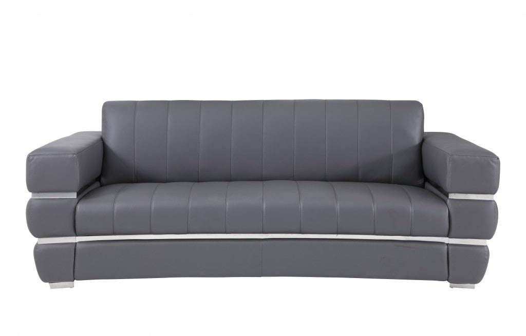 Two Piece Indoor Dark Gray Italian Leather Five Person Seating Set-3