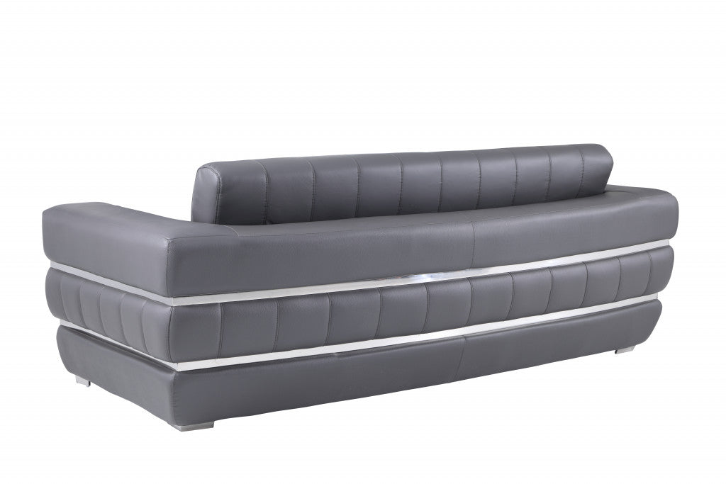 Two Piece Indoor Dark Gray Italian Leather Five Person Seating Set-4