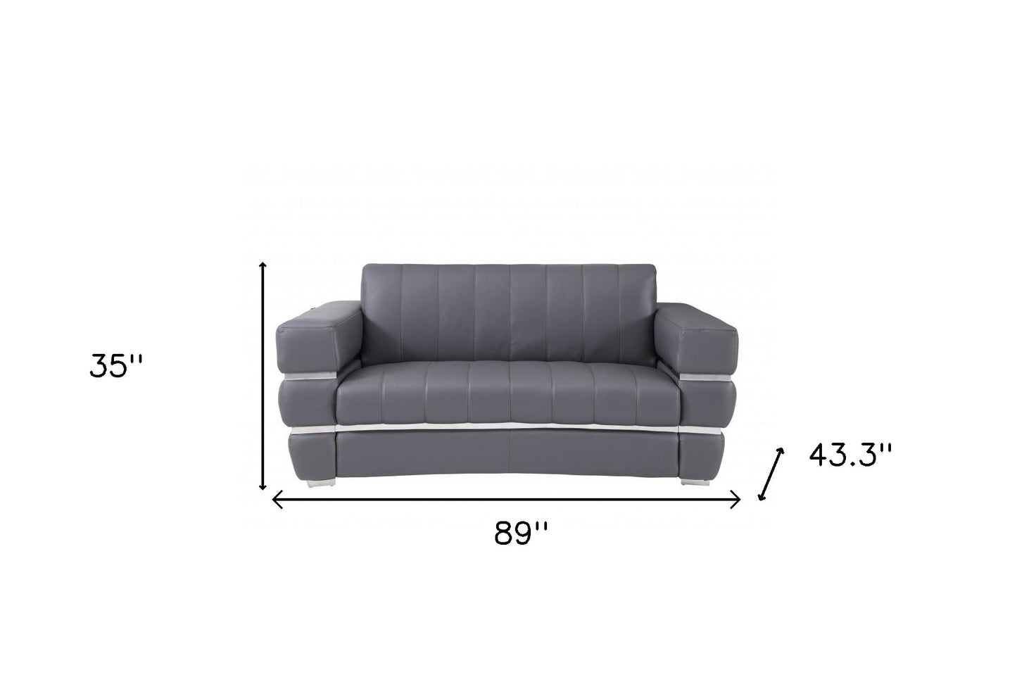 Two Piece Indoor Dark Gray Italian Leather Five Person Seating Set-6