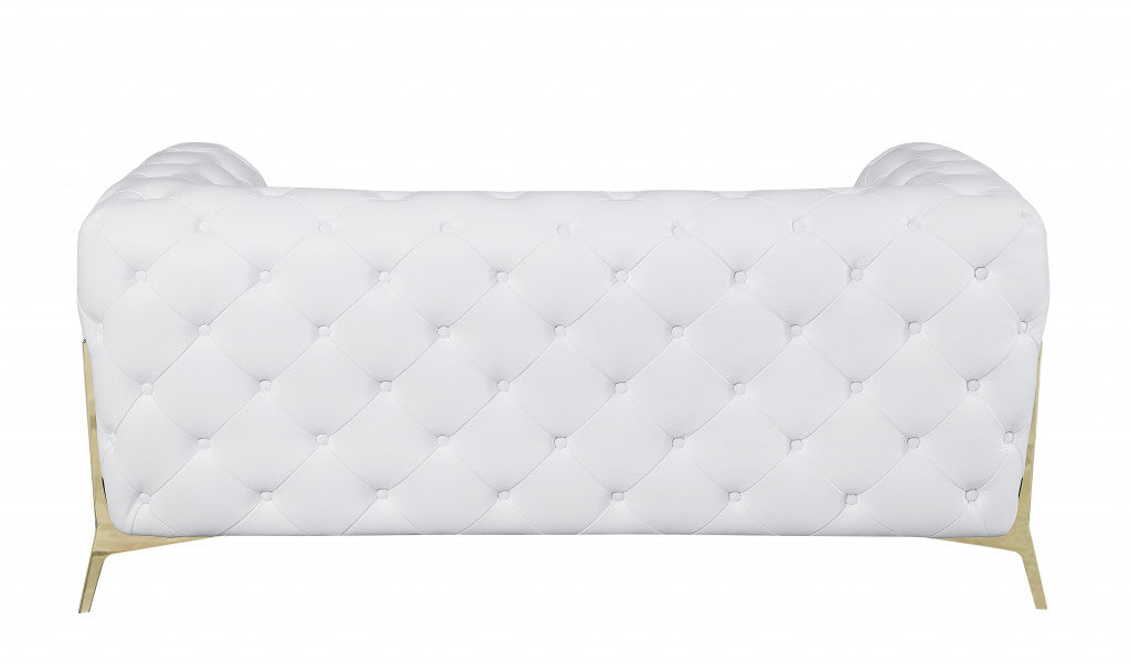 69" White And Gold Italian Leather Loveseat-3