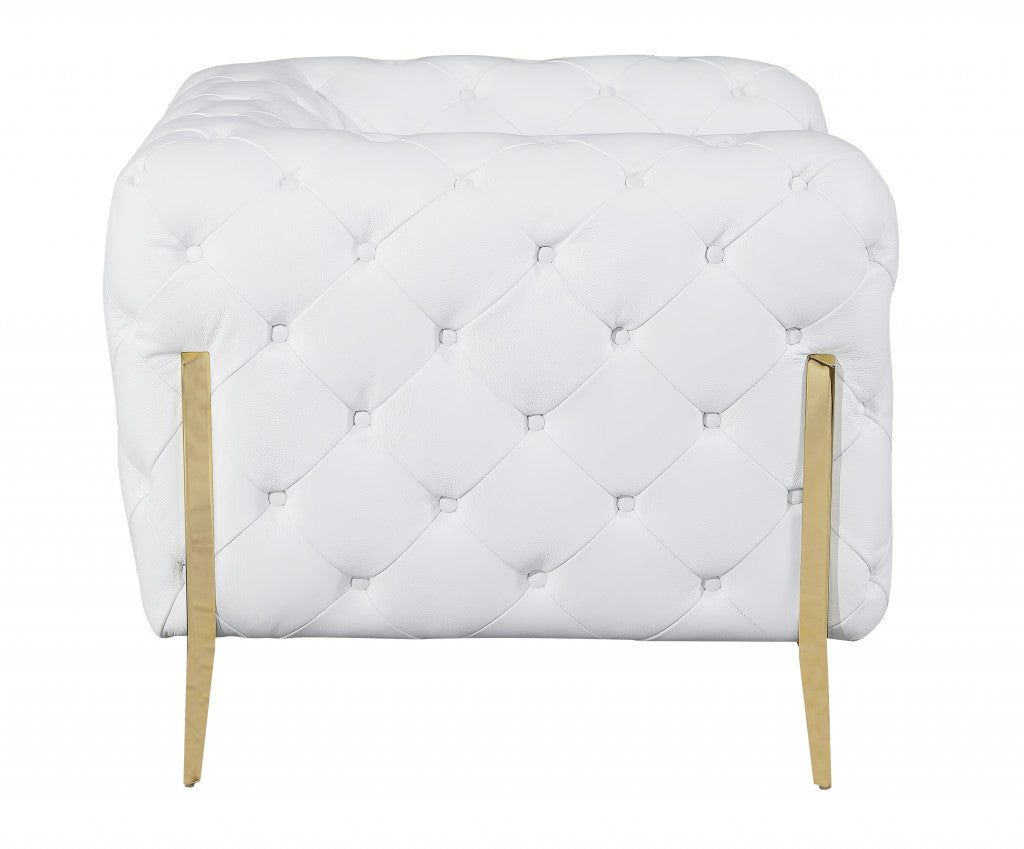 69" White And Gold Italian Leather Loveseat-4