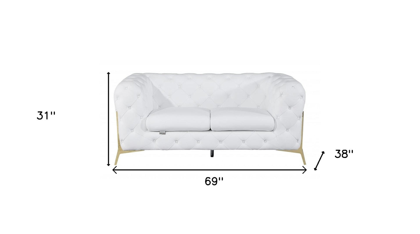 69" White And Gold Italian Leather Loveseat-6