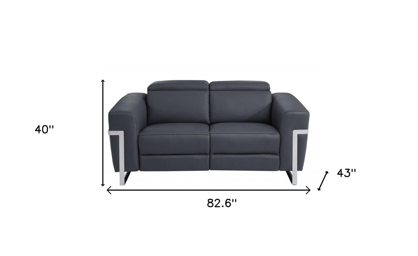 Two Piece Indoor Dark Gray Italian Leather Five Person Seating Set-8