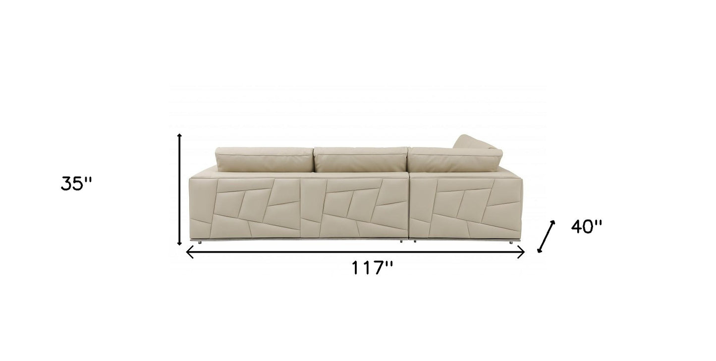 Beige Italian Leather Reclining L Shaped Two Piece Corner Sectional-5