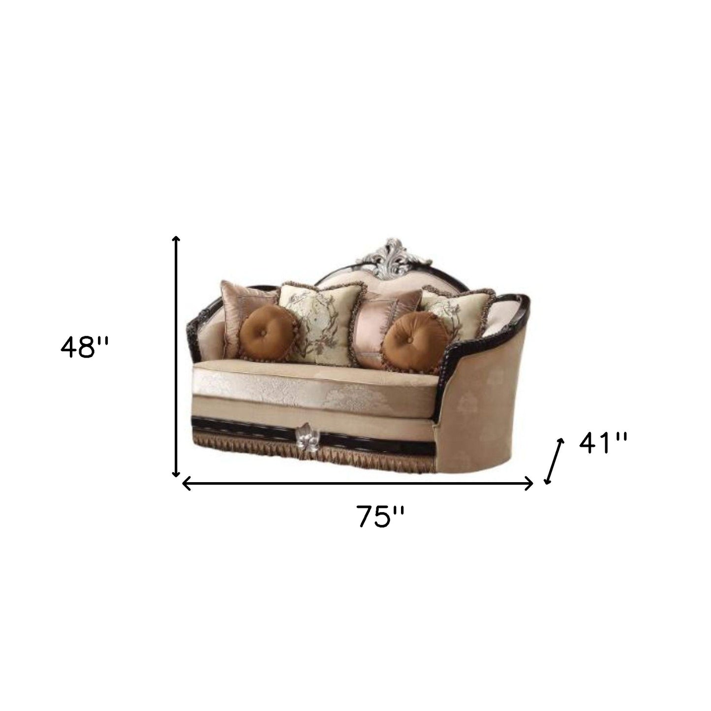 75" Tan Velvet Curved Loveseat and Toss Pillows-4