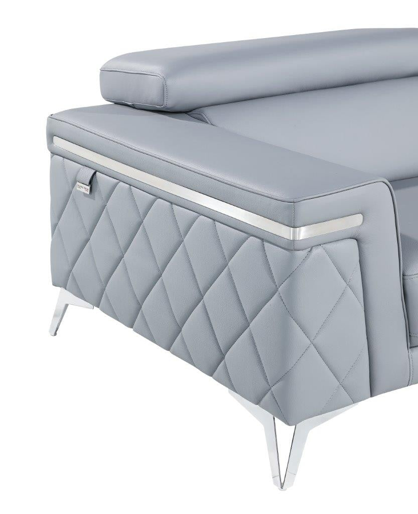 70" Light Blue And Silver Metallic Top Grain Leather Loveseat-4