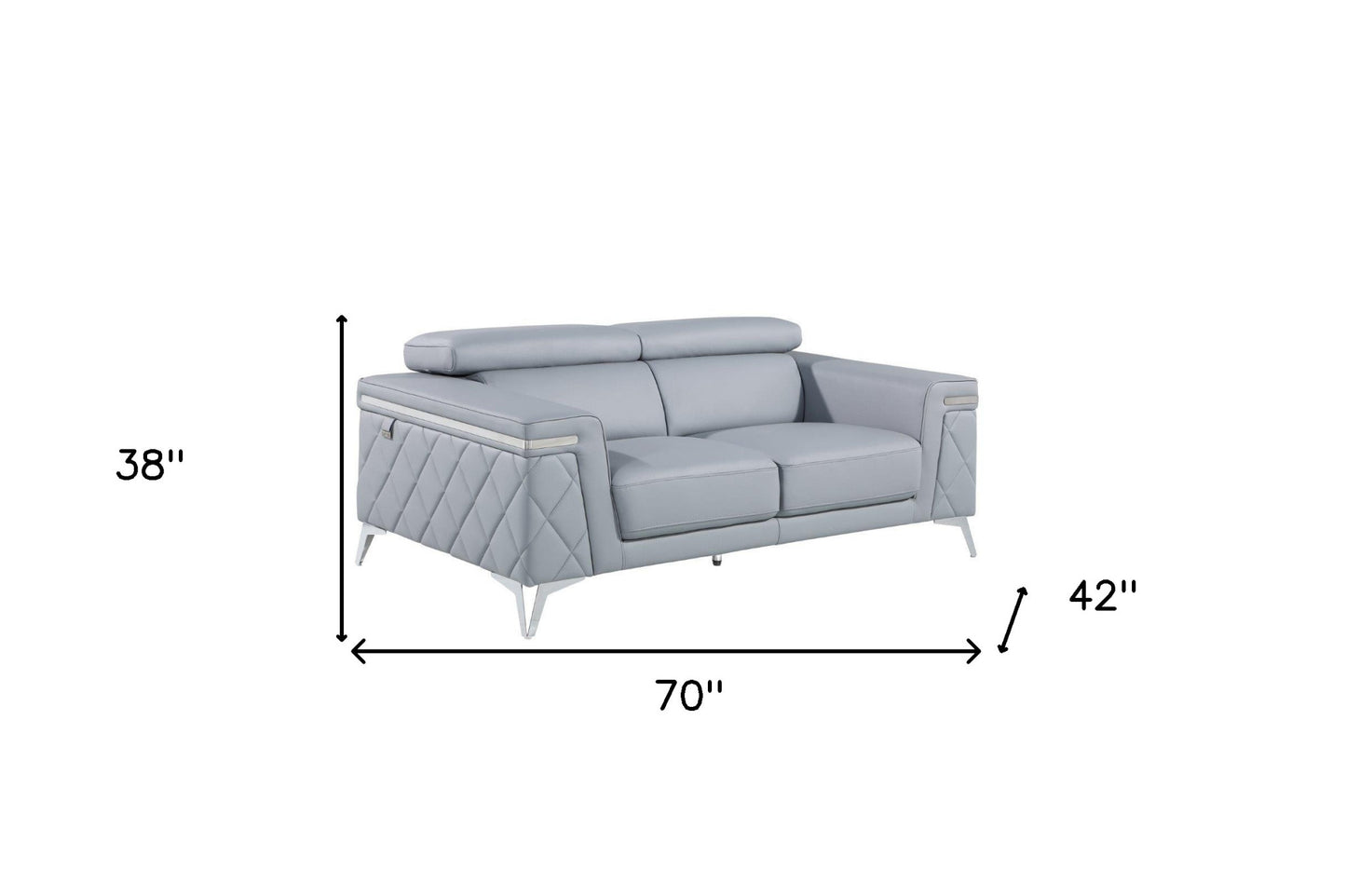 70" Light Blue And Silver Metallic Top Grain Leather Loveseat-7