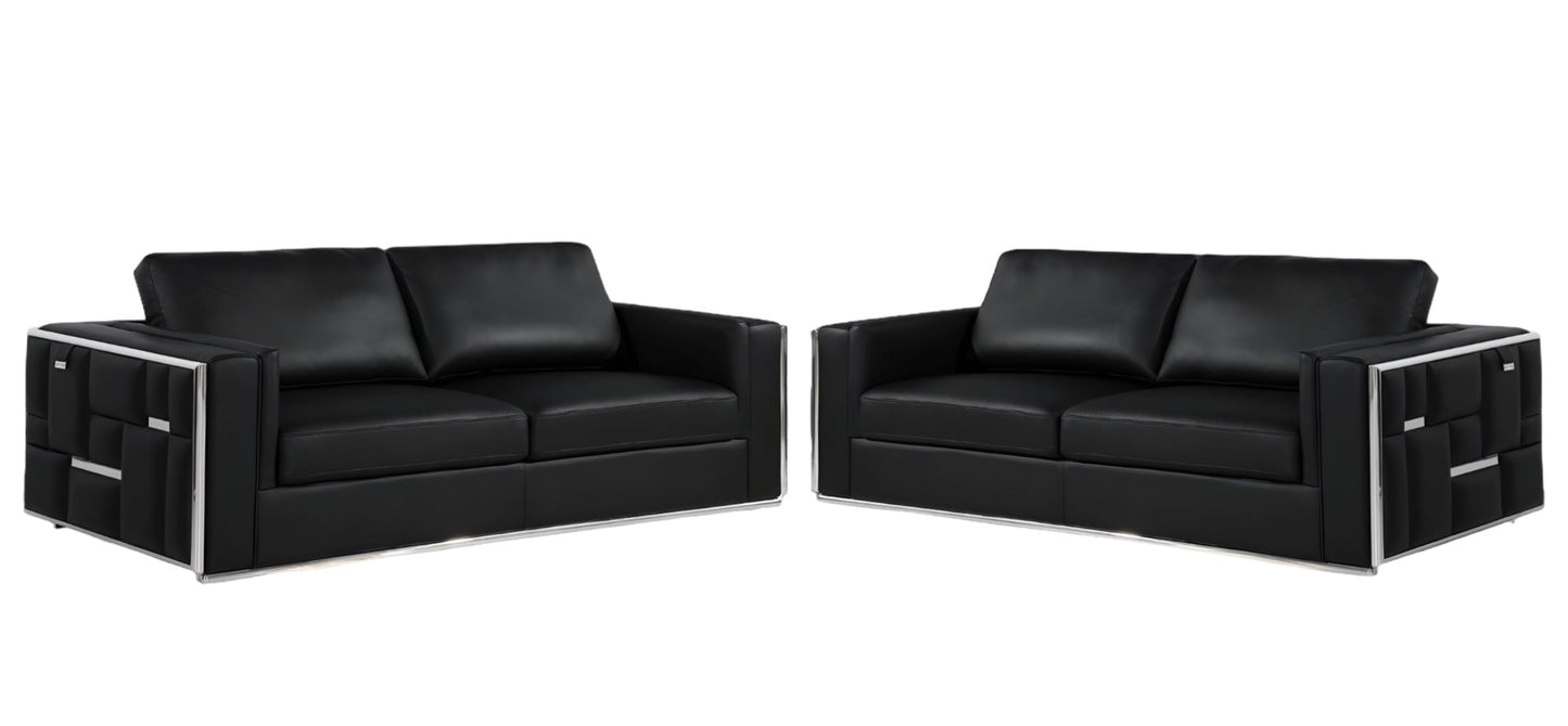 Two Piece Indoor Black Italian Leather Four Person Seating Set-8