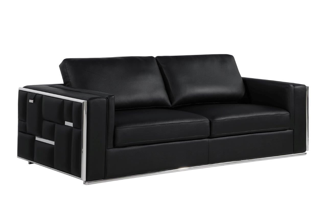 Two Piece Indoor Black Italian Leather Four Person Seating Set-3