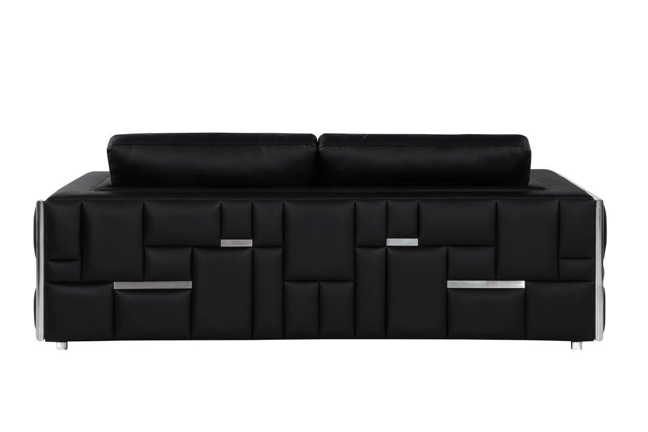 Two Piece Indoor Black Italian Leather Four Person Seating Set-5