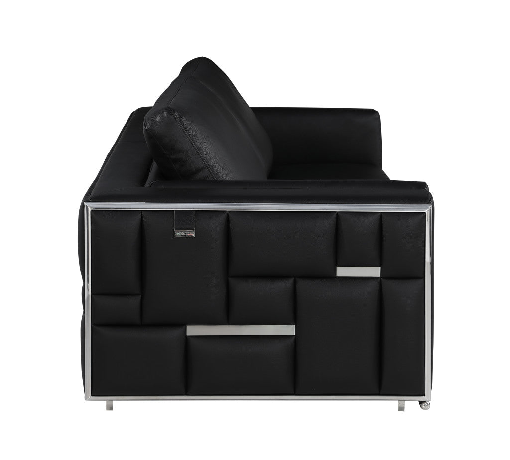 Two Piece Indoor Black Italian Leather Four Person Seating Set-6