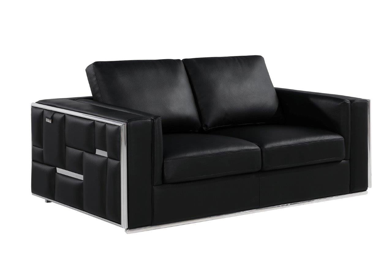 Two Piece Indoor Black Italian Leather Four Person Seating Set-7