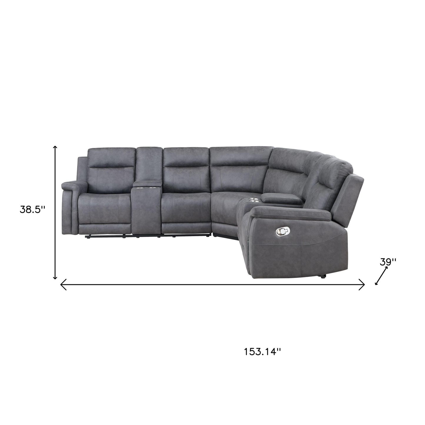 Gray Faux Leather Reclining Curved Corner Sectional With Console-8