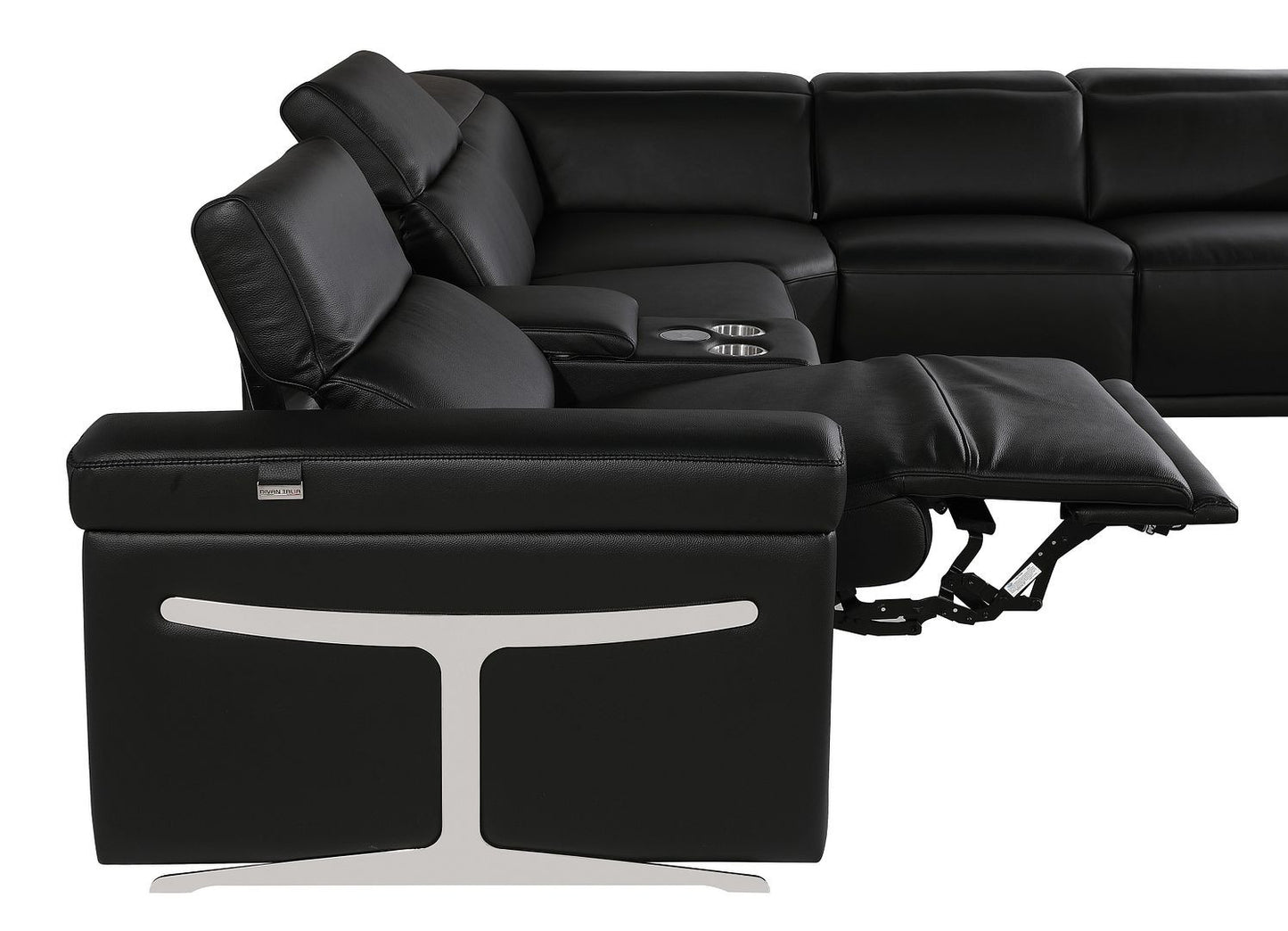 Black Italian Leather Power Reclining U Shaped Ten Piece Corner Sectional With Console-4