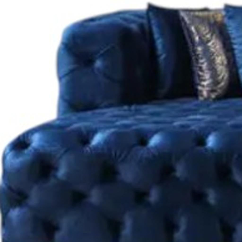 Tufted Blue Velvet Modular U Shaped Sofa and Chaise Sectional With Toss Pillows-3