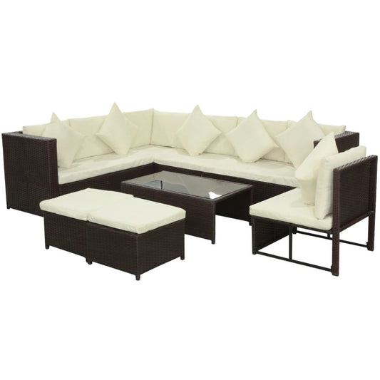 vidaXL Patio Furniture Set 8 Piece Sectional Sofa with Cushions Poly Rattan-1