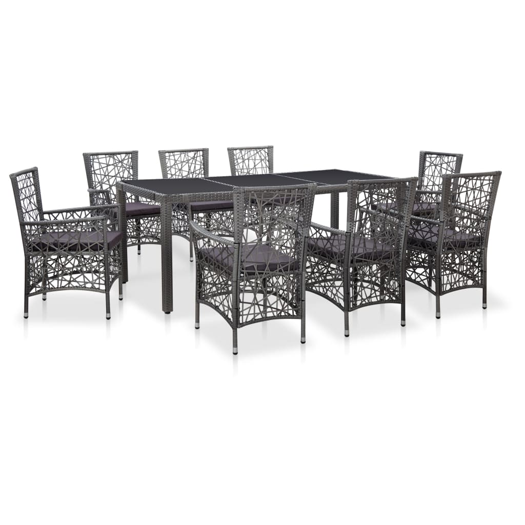 vidaXL 9 Piece Patio Dining Set Poly Rattan Gray-5