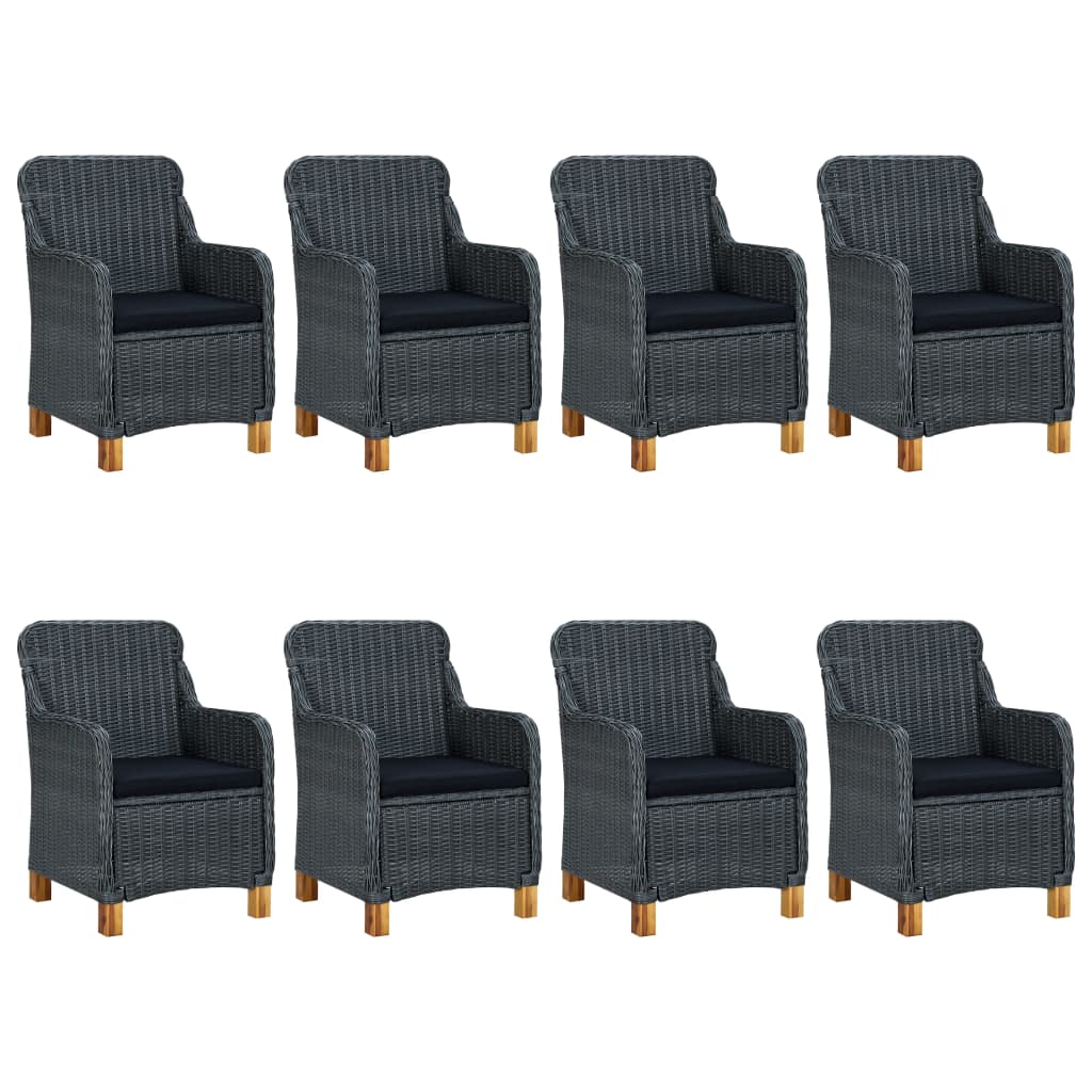 vidaXL 9 Piece Patio Dining Set with Cushions Poly Rattan Dark Gray-0