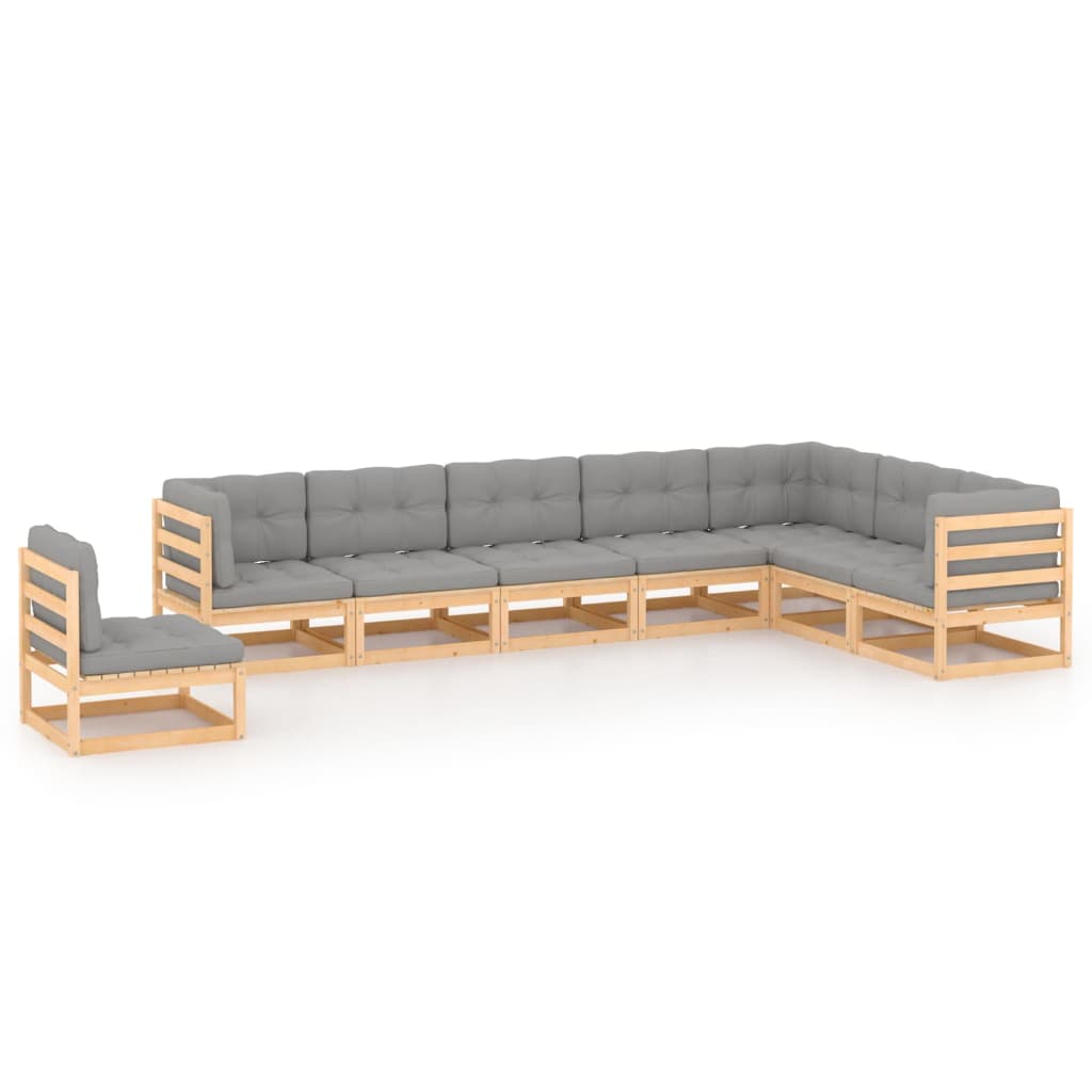 vidaXL 8 Piece Patio Lounge Set with Cushions Solid Wood Pine-0