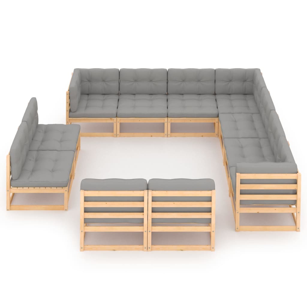 vidaXL 11 Piece Patio Lounge Set with Cushions Solid Wood Pine-1