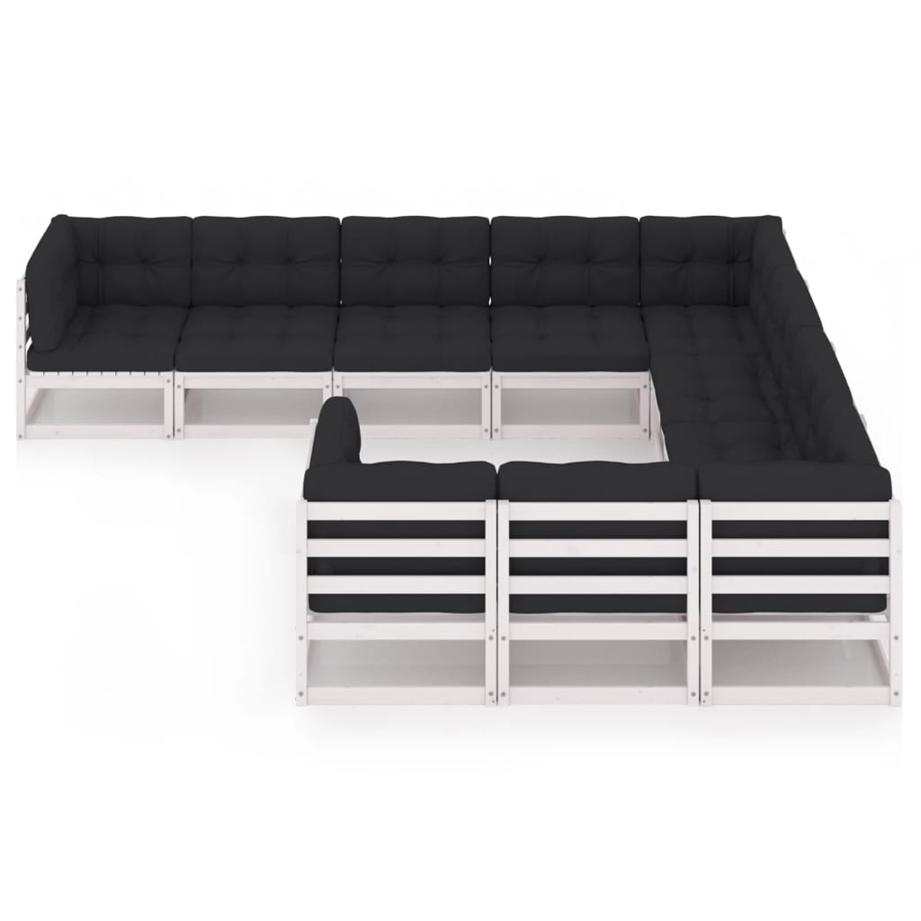 Piece white solid pine wood patio lounge set with anthracite cushions.