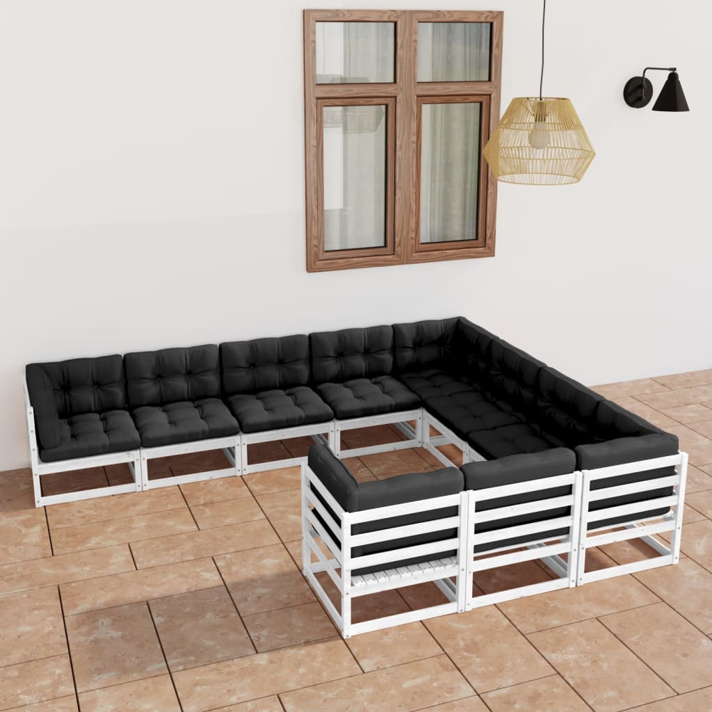 A rustic and modular outdoor sofa set with solid pine construction.