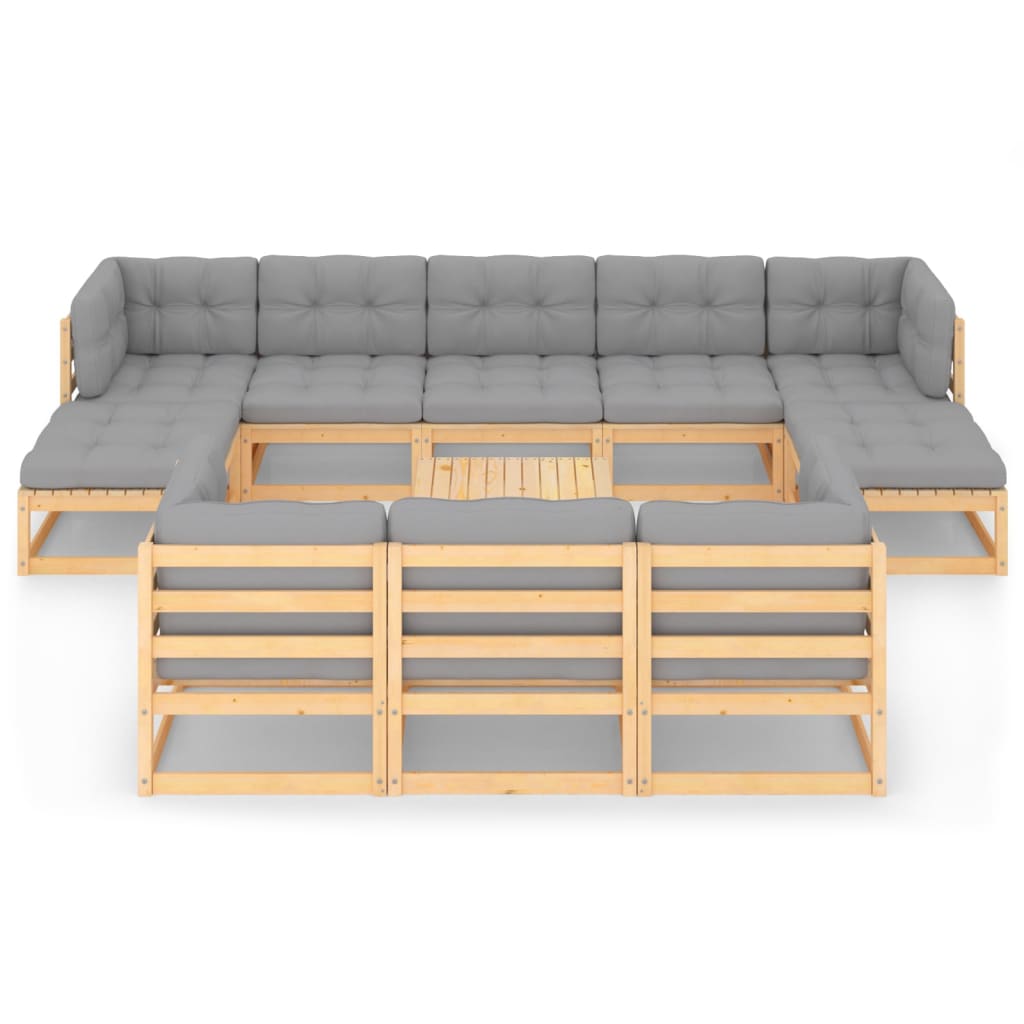 vidaXL 11 Piece Patio Lounge Set with Cushions Solid Wood Pine-4
