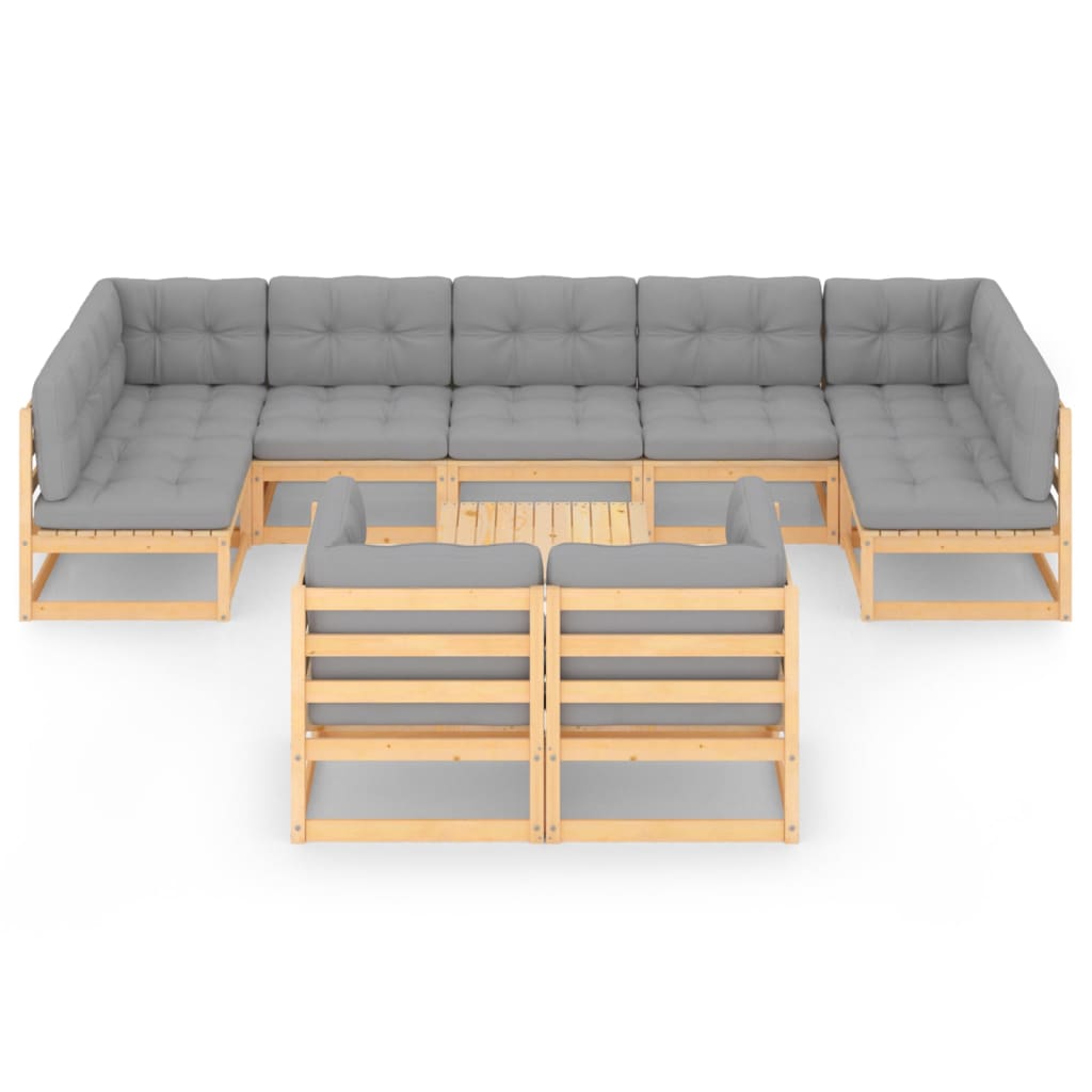 A view of the solid pinewood lounge set on a patio, ready for customization.