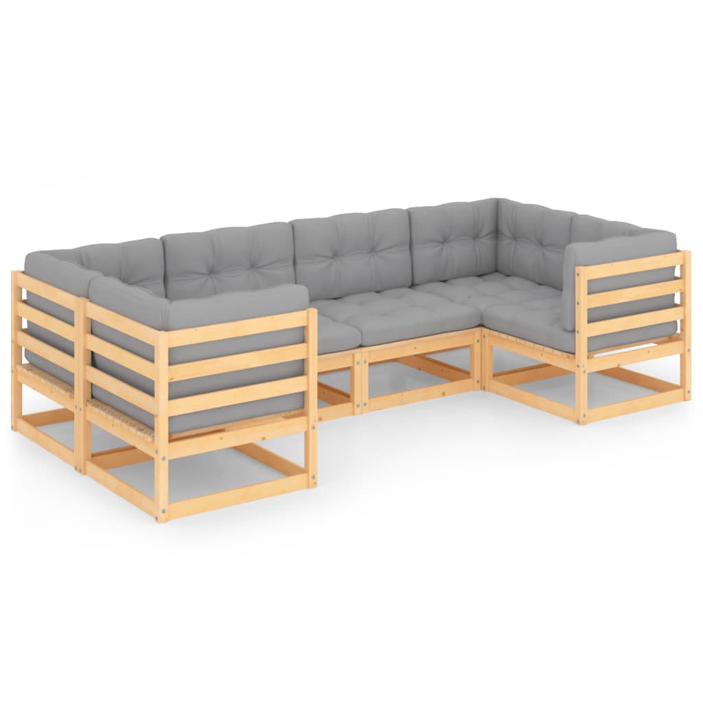 vidaXL 6 Piece Patio Lounge Set with Cushions Solid Pinewood-1