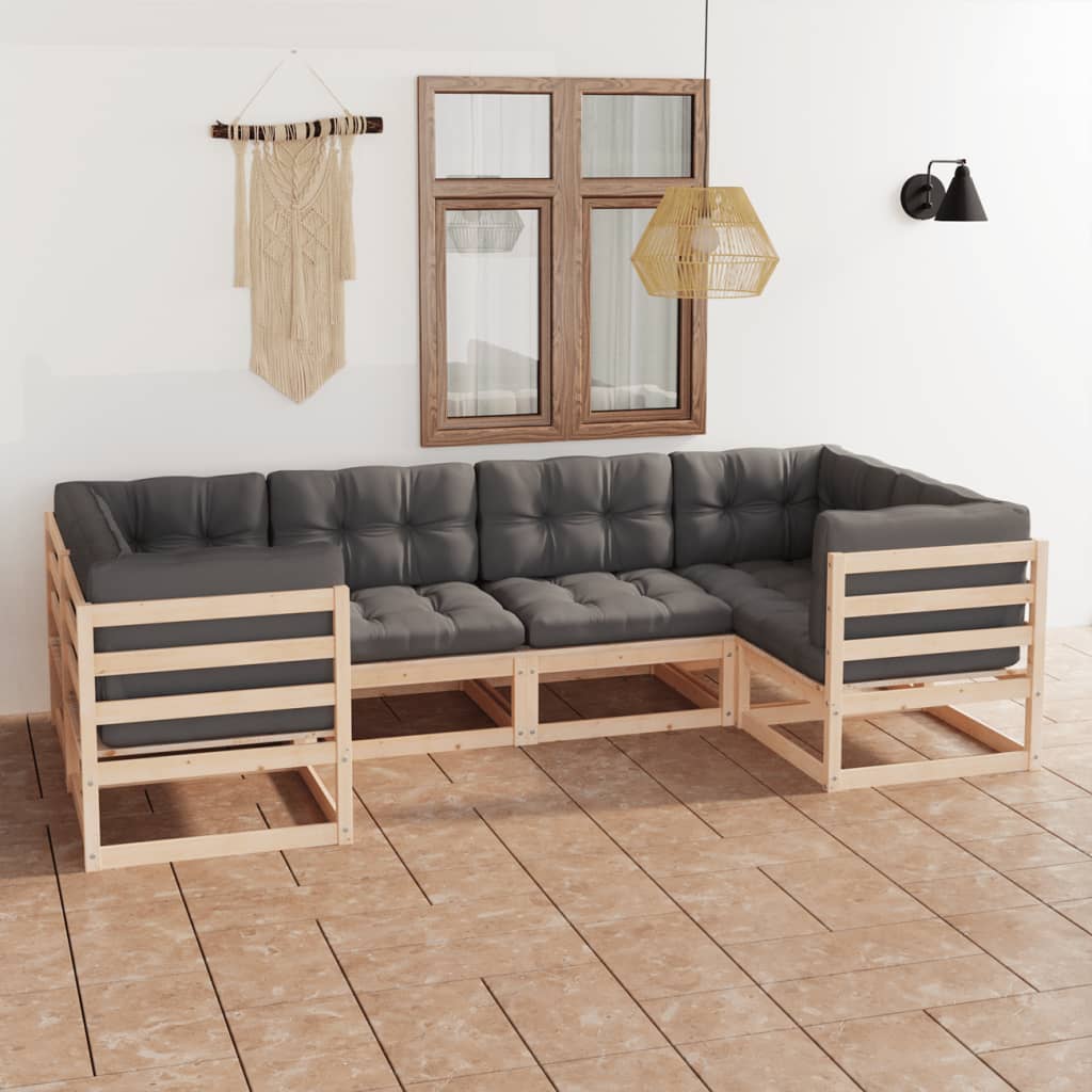 vidaXL 6 Piece Patio Lounge Set with Cushions Solid Pinewood-2