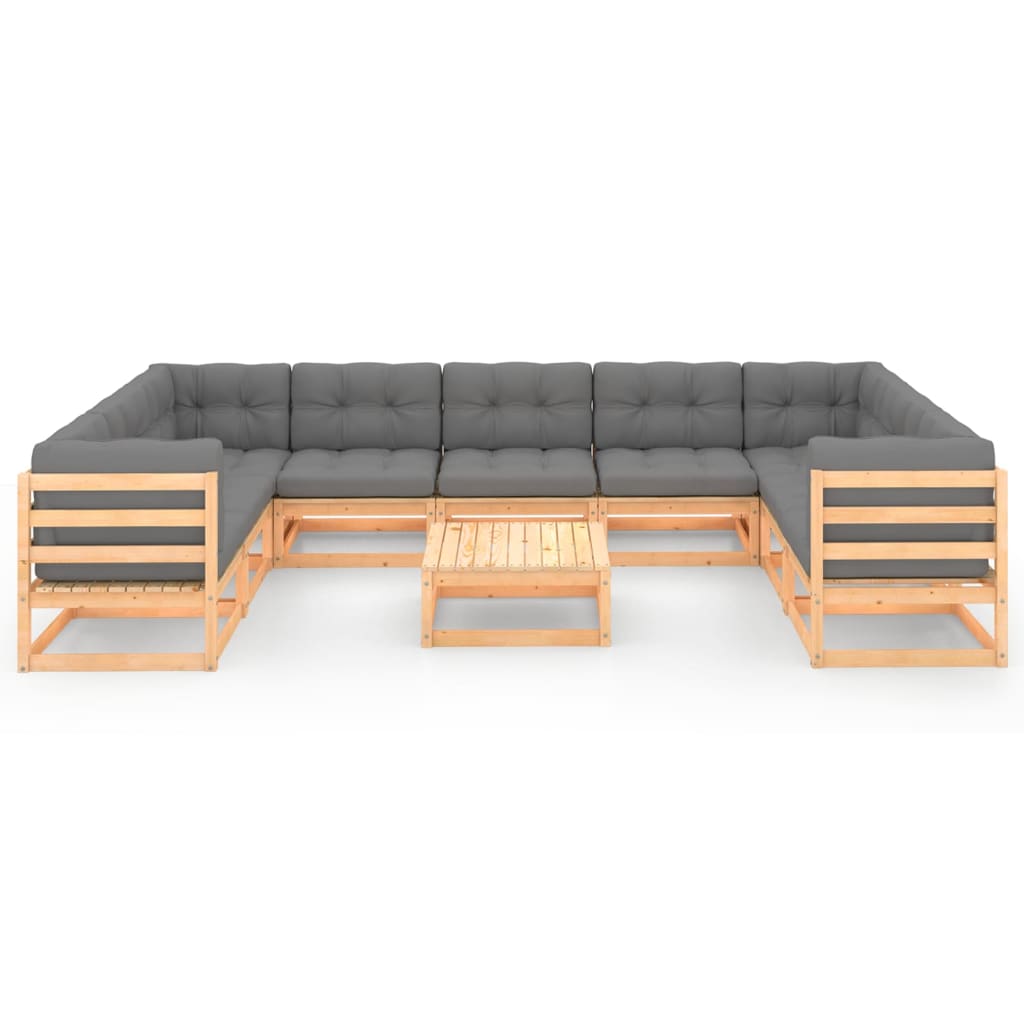vidaXL 10 Piece Patio Lounge Set with Cushions Solid Wood Pine-1