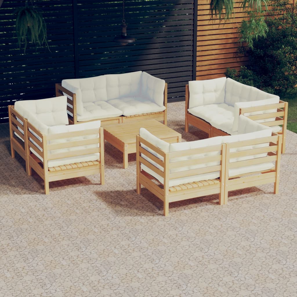vidaXL Solid Pinewood Patio Lounge Set 9 Piece with Cushions Multi Colors-5