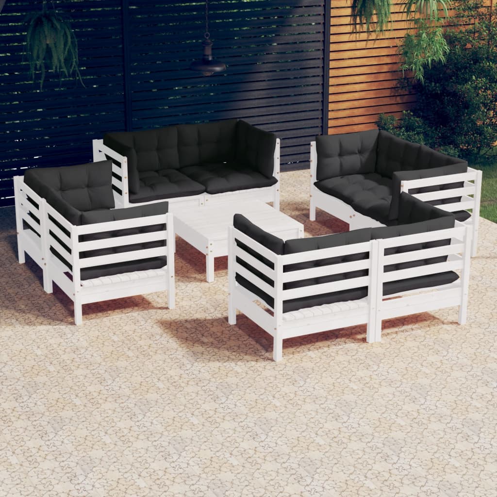 vidaXL Solid Pinewood Patio Lounge Set 9 Piece with Cushions Multi Colors-9