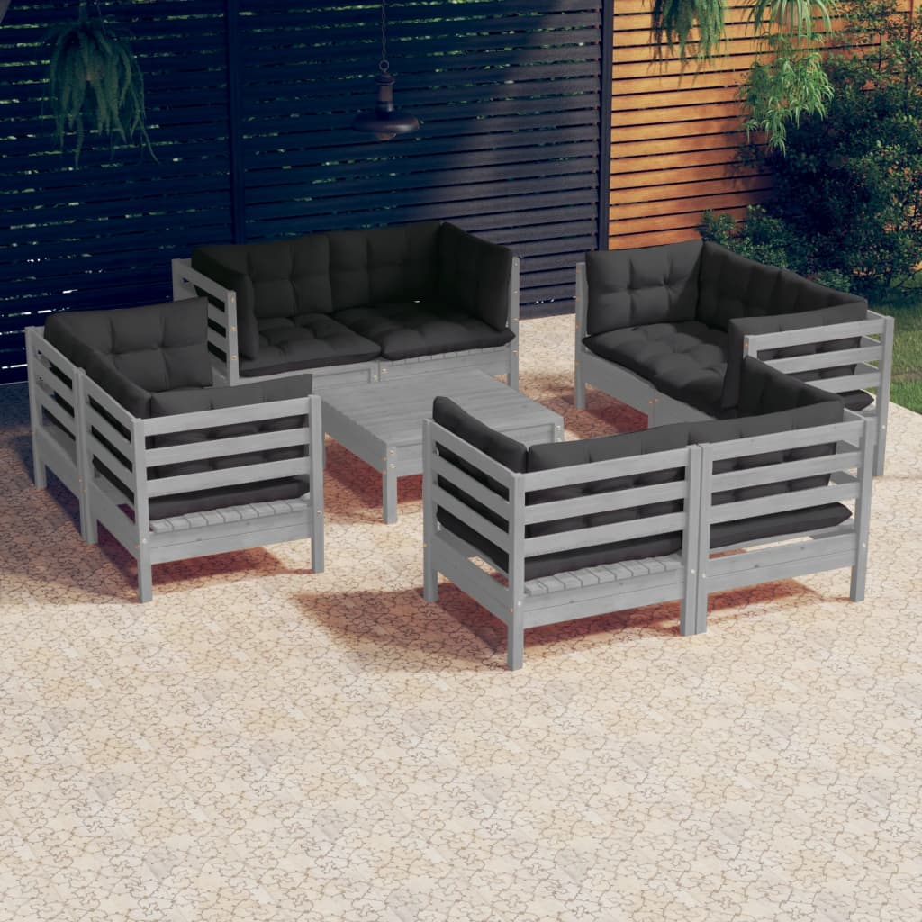 vidaXL Solid Pinewood Patio Lounge Set 9 Piece with Cushions Multi Colors-7