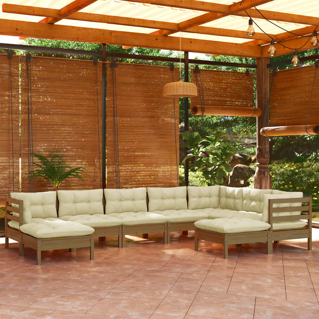 vidaXL Solid Pinewood Patio Lounge Set 9 Piece with Cushions Multi Colors-8