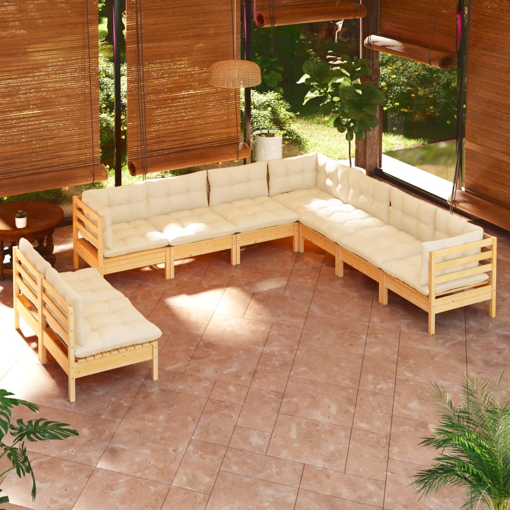 vidaXL Solid Pinewood Patio Lounge Set 9 Piece with Cushions Multi Colors-5