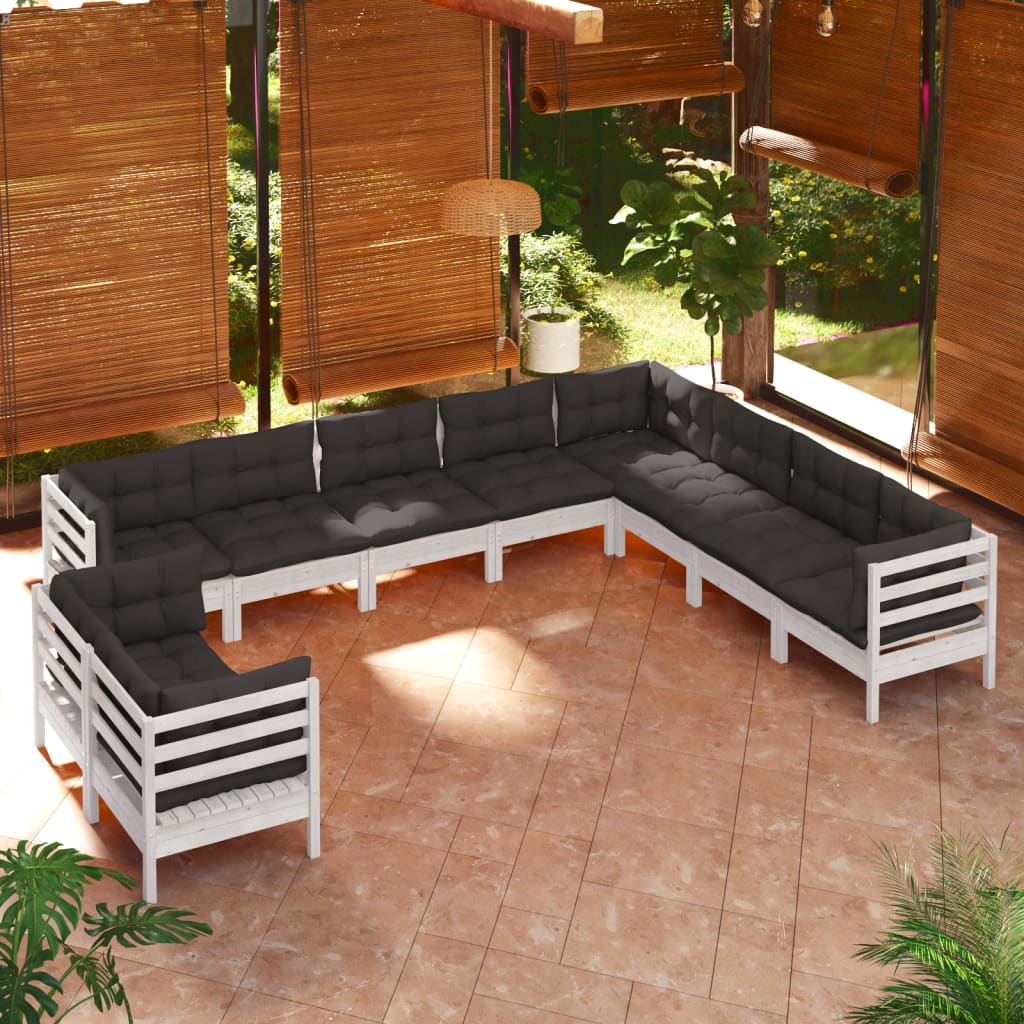 vidaXL Solid Pinewood Patio Lounge Set 10 Piece with Cushions Multi Colors-10