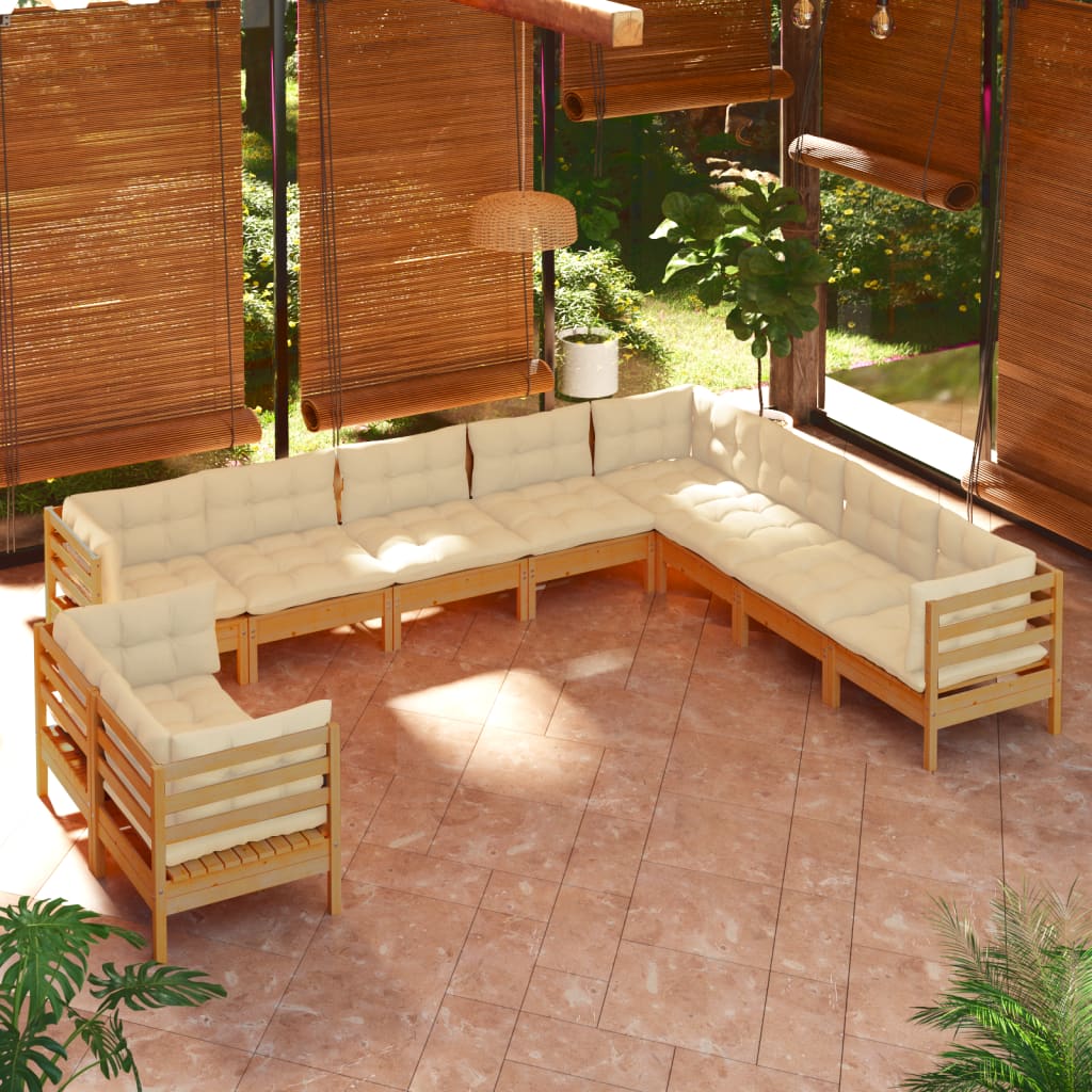 vidaXL Solid Pinewood Patio Lounge Set 10 Piece with Cushions Multi Colors-9