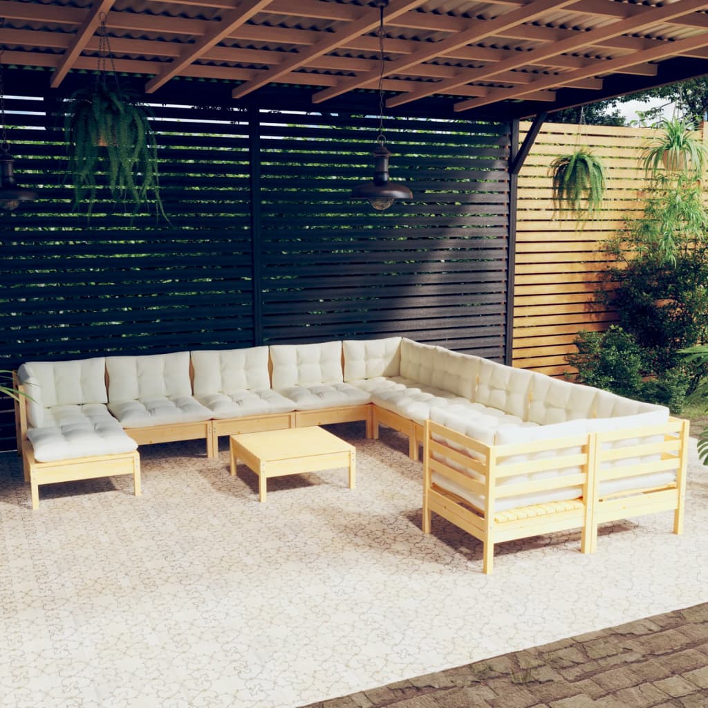 vidaXL Solid Pinewood Patio Lounge Set 12 Piece with Cushions Multi Colors-4