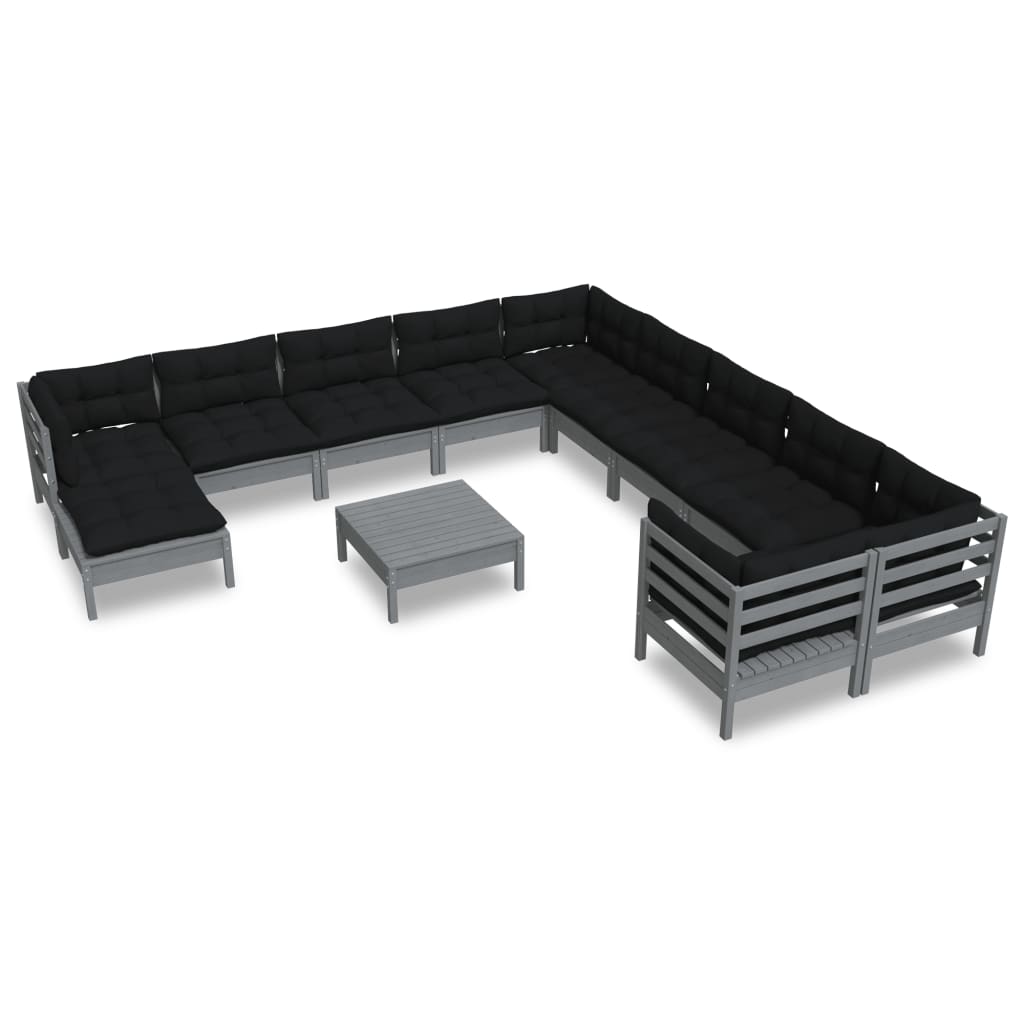 A view of the black lounge set, highlighting its solid wood construction and cushions.