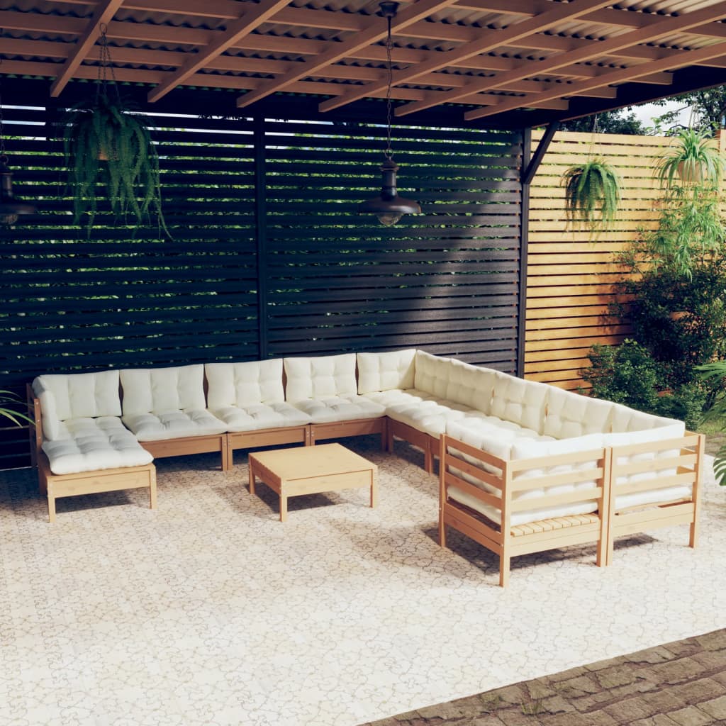 vidaXL Solid Pinewood Patio Lounge Set 12 Piece with Cushions Multi Colors-8