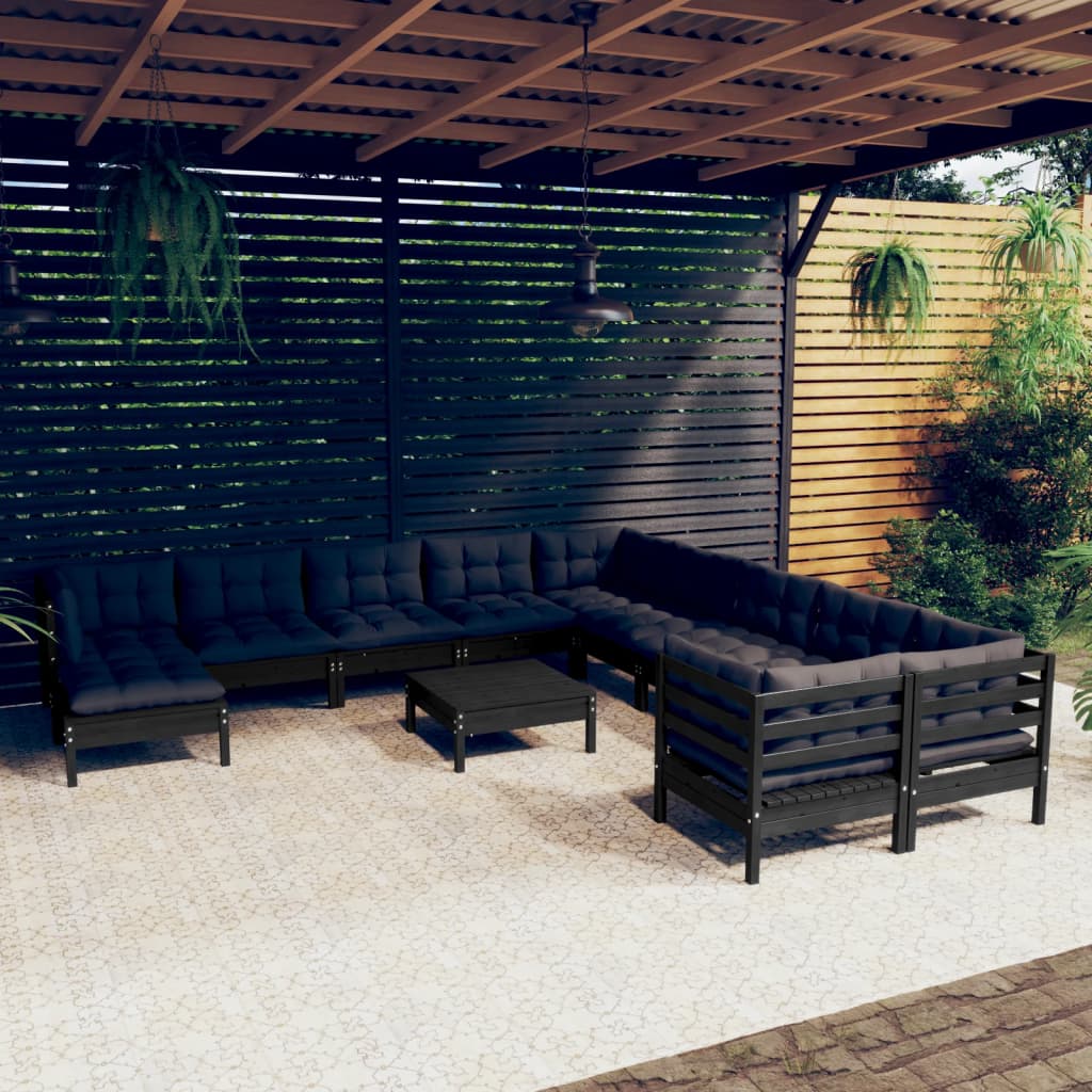 vidaXL Solid Pinewood Patio Lounge Set 12 Piece with Cushions Multi Colors-5