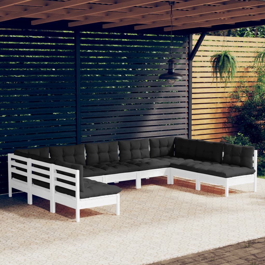 vidaXL Solid Pinewood Patio Lounge Set 9 Piece with Cushions Multi Colors-9