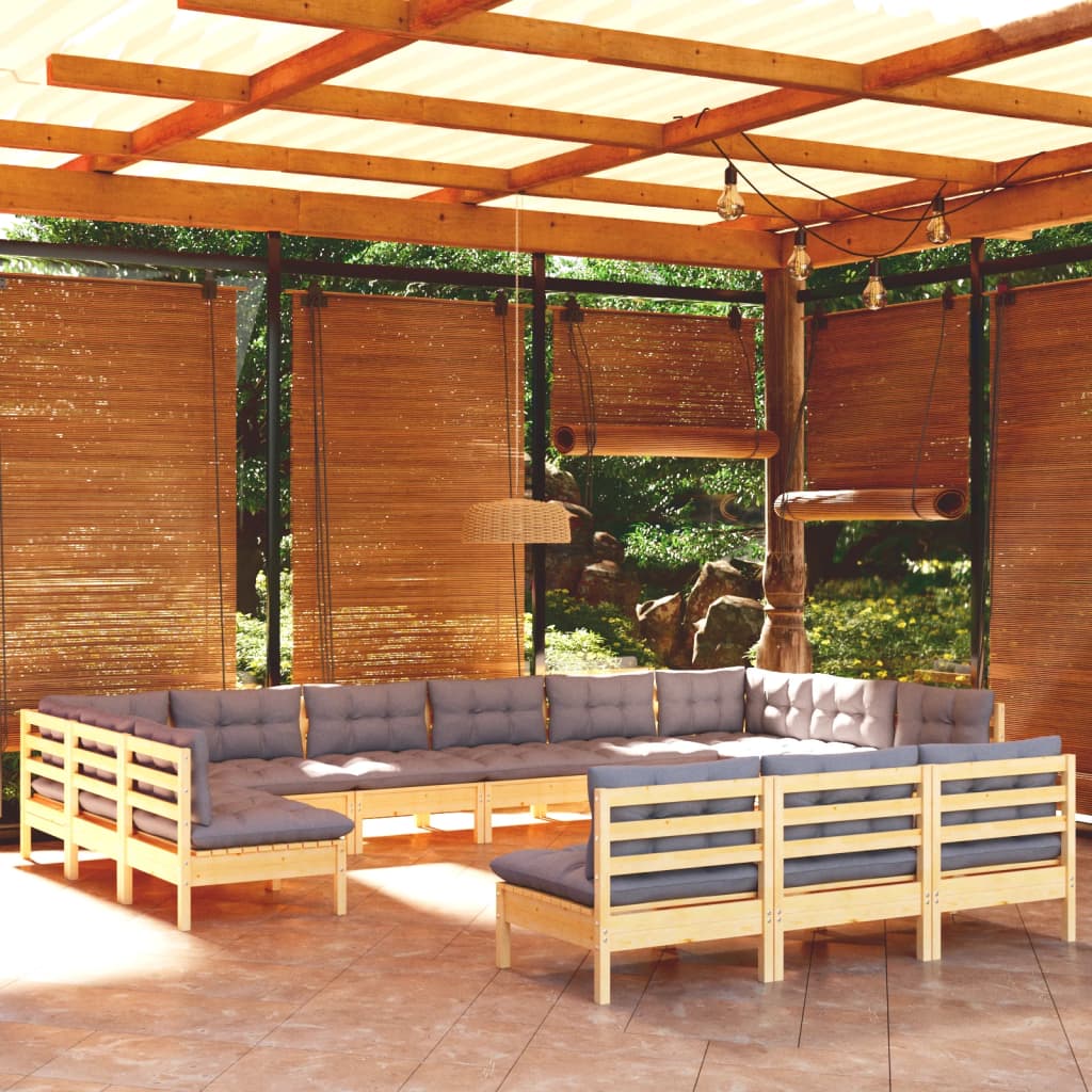 vidaXL Solid Pinewood Patio Lounge Set 13 Piece with Cushions Multi Colors-7