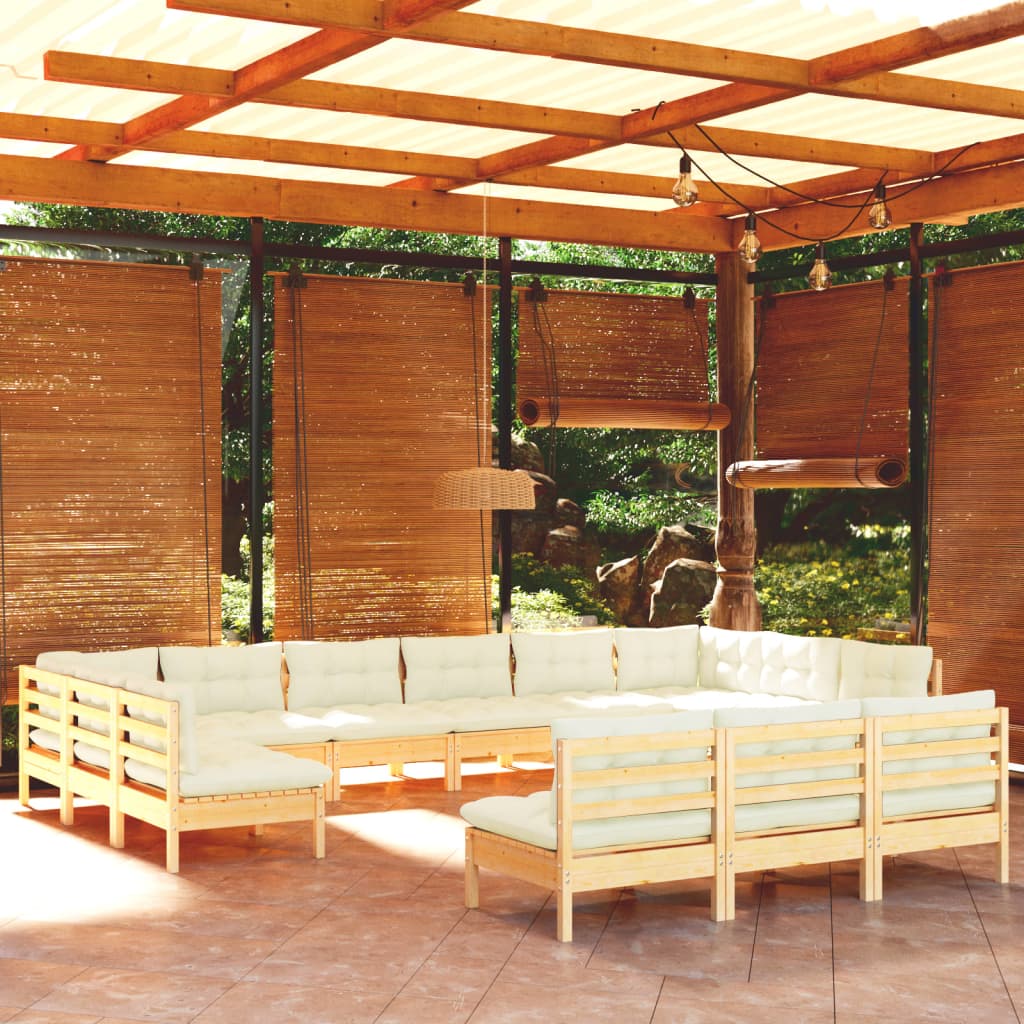 vidaXL Solid Pinewood Patio Lounge Set 13 Piece with Cushions Multi Colors-6